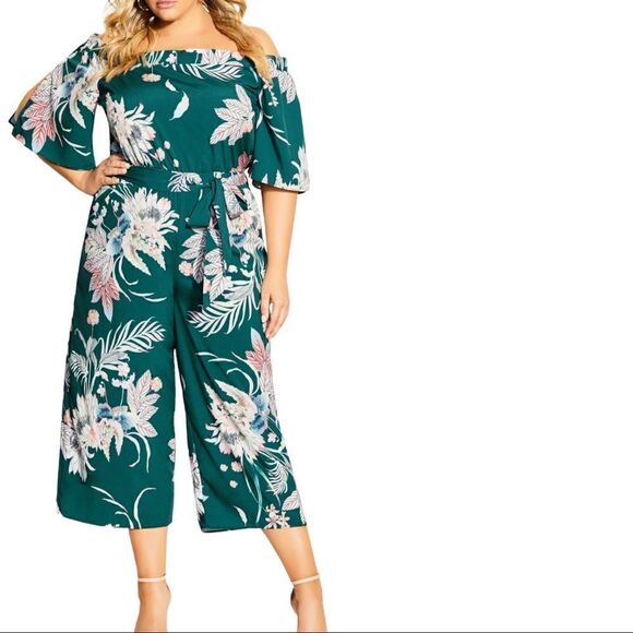 City Chic Jumpsuit in Emerald Amazon Lily Print - Picture 7 of 8